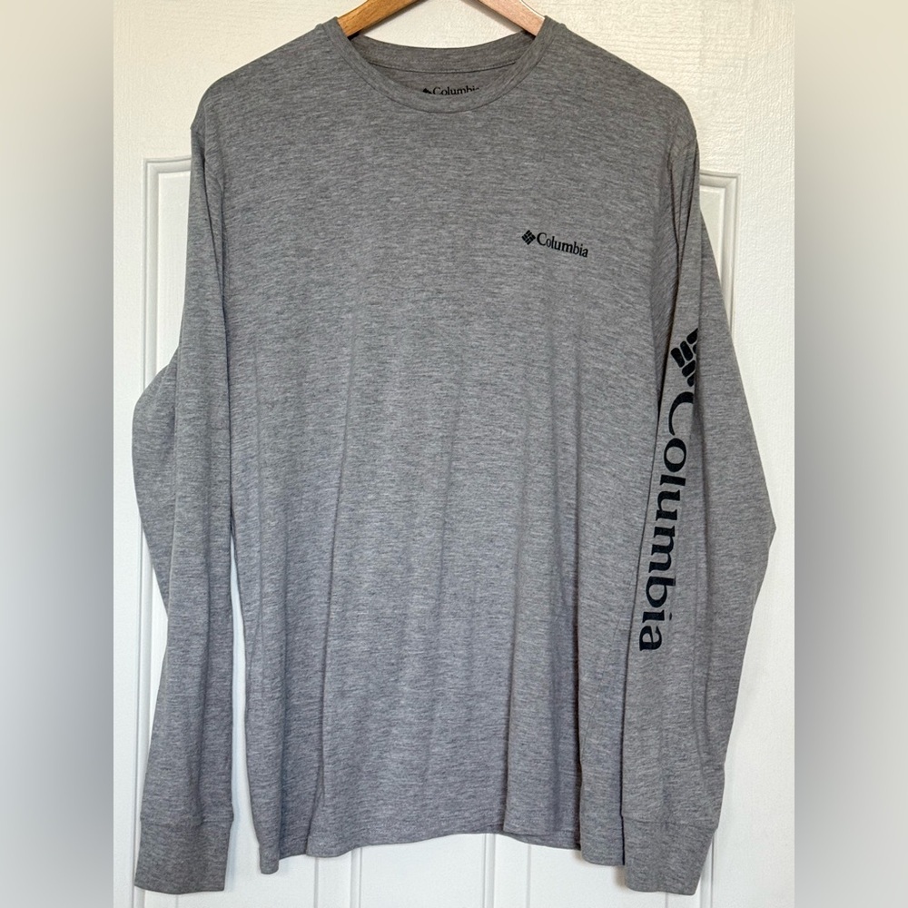 Columbia Men’s Gray Long Sleeve Logo Shirt Large Cotton Blend Stretch